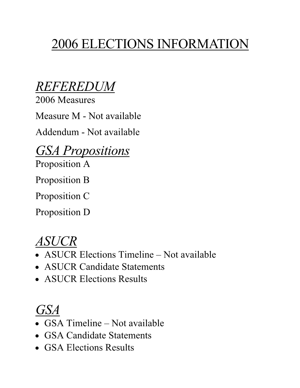 2006 Elections Information