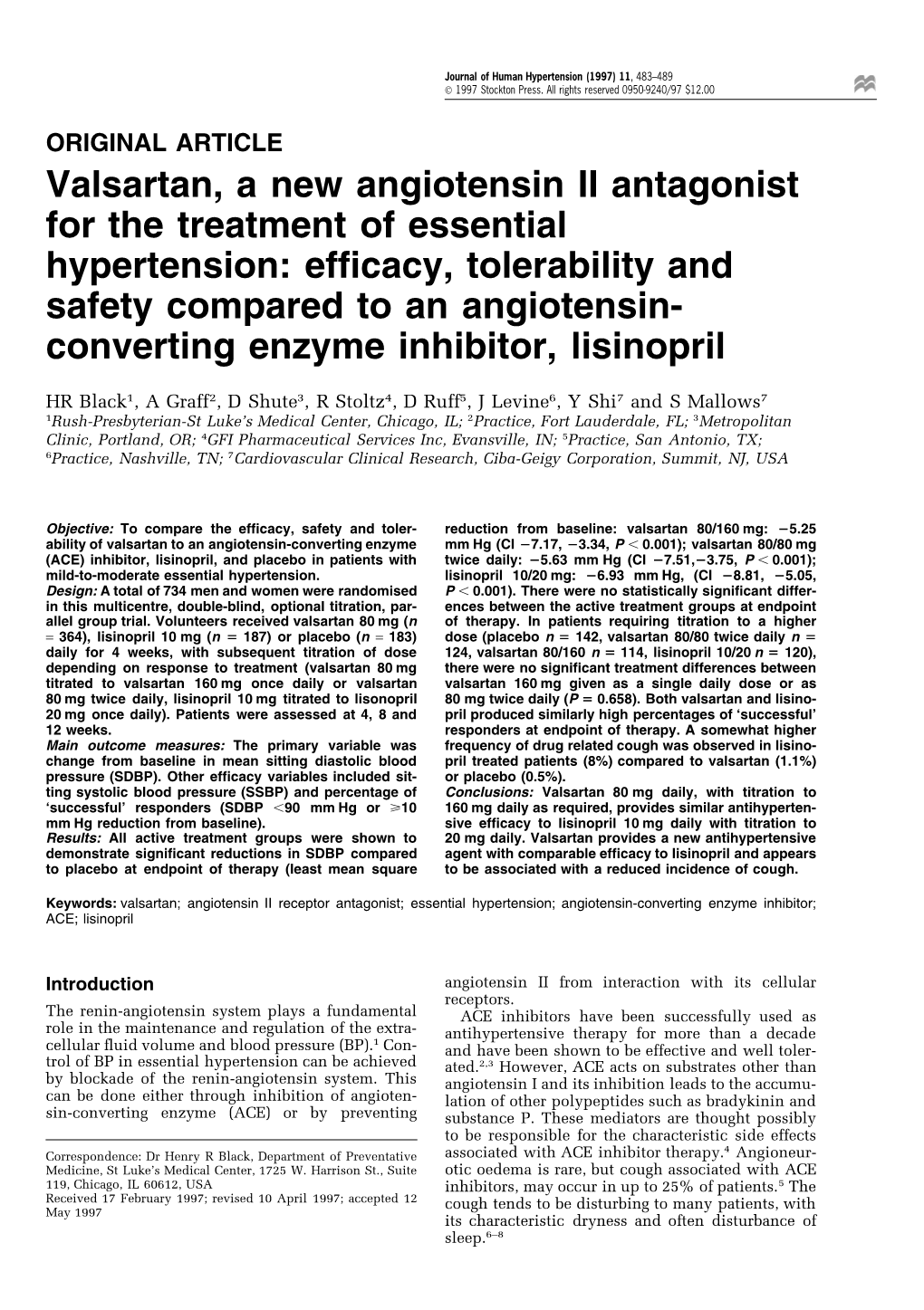 Valsartan, a New Angiotensin II Antagonist for the Treatment