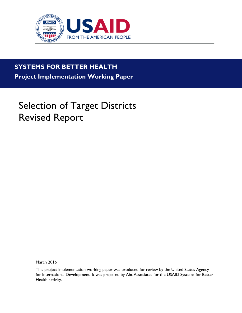 Selection of Target Districts Revised Report