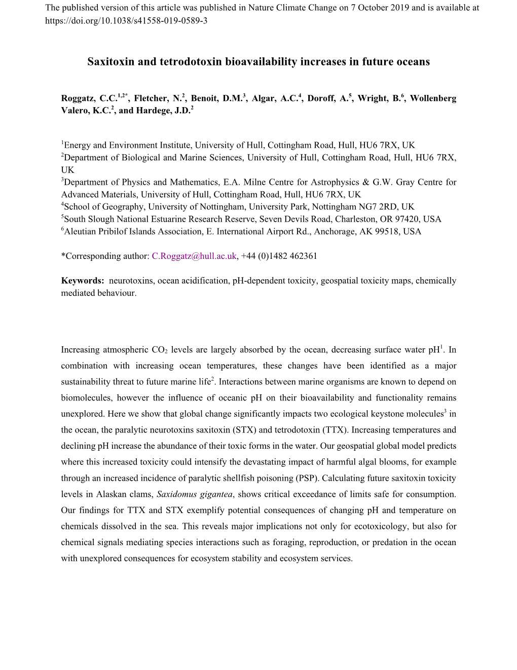 Saxitoxin and Tetrodotoxin Bioavailability Increases in Future Oceans