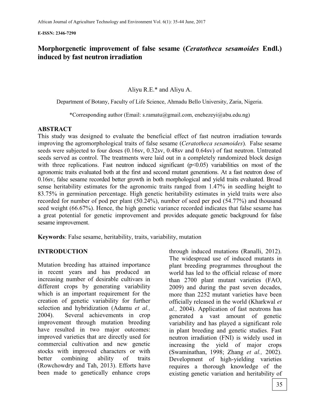 (Ceratotheca Sesamoides Endl.) Induced by Fast Neutron Irradiation