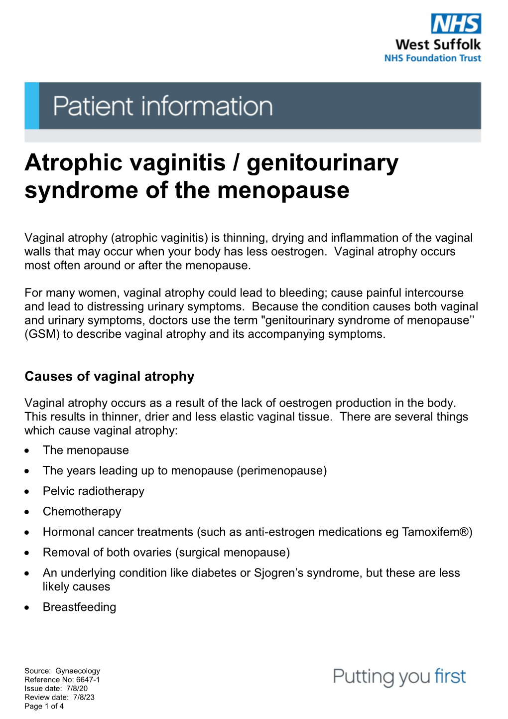 Atrophic Vaginitis Genitourinary Syndrome of the Menopause