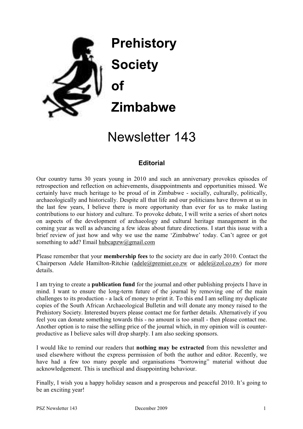 Prehistory Society of Zimbabwe Newsletter