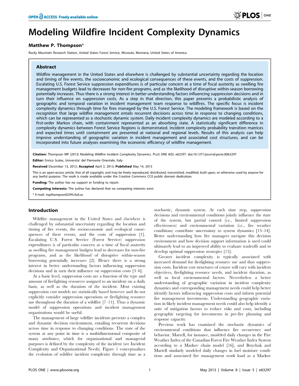 Modeling Wildfire Incident Complexity Dynamics