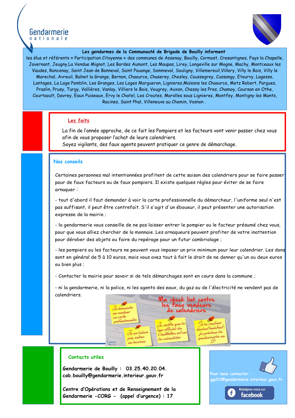 Nos Conseils Les Faits Contacts Utiles Gendarmerie De Bouilly : 03.25