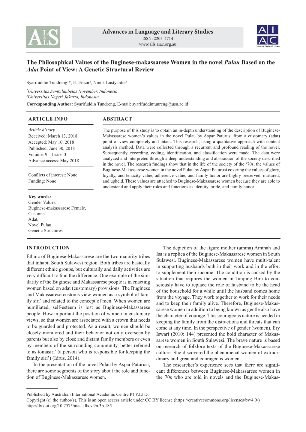 The Philosophical Values of the Buginese-Makassarese Women in the Novel Pulau Based on the Adat Point of View: a Genetic Structural Review