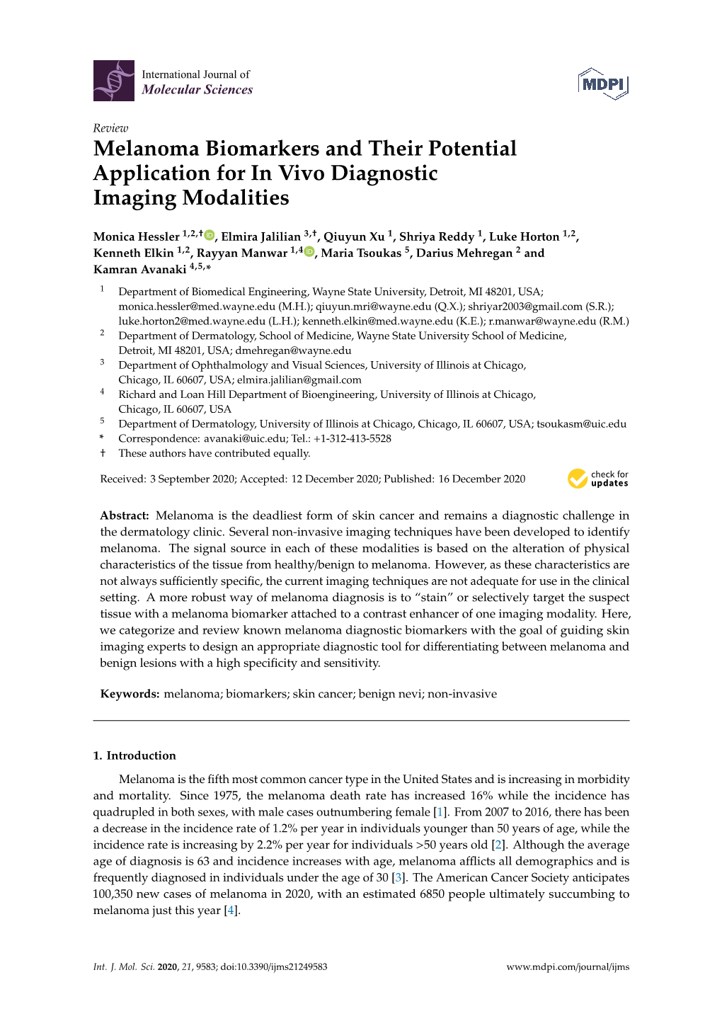 Melanoma Biomarkers and Their Potential Application for in Vivo Diagnostic Imaging Modalities