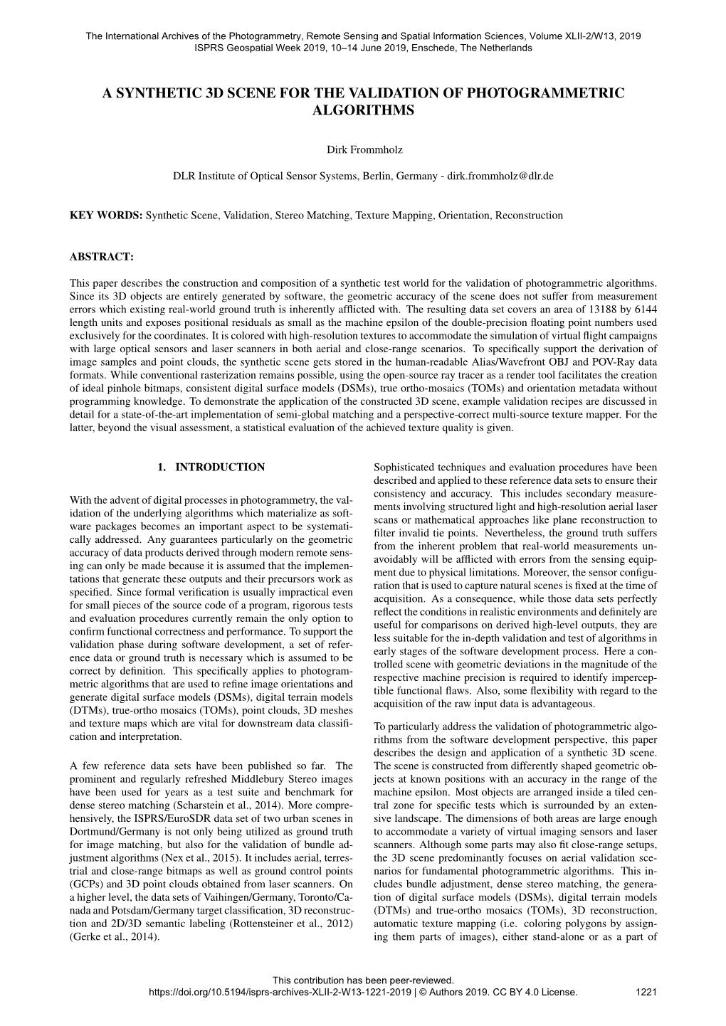 A Synthetic 3D Scene for the Validation of Photogrammetric Algorithms