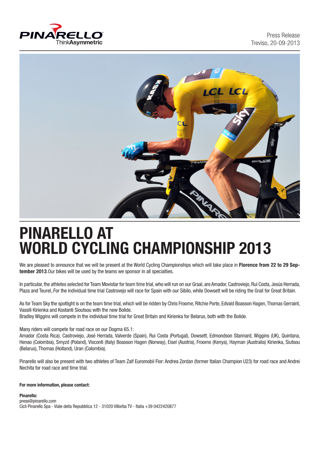 Pinarello at World Cycling Championship 2013