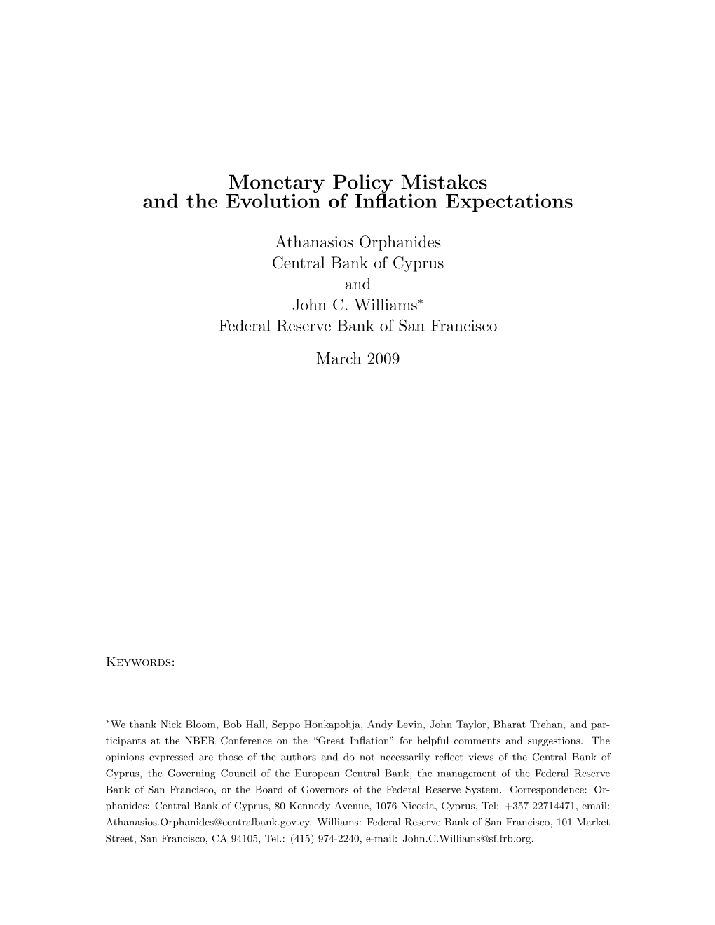 Monetary Policy Mistakes and the Evolution of Inflation Expectations