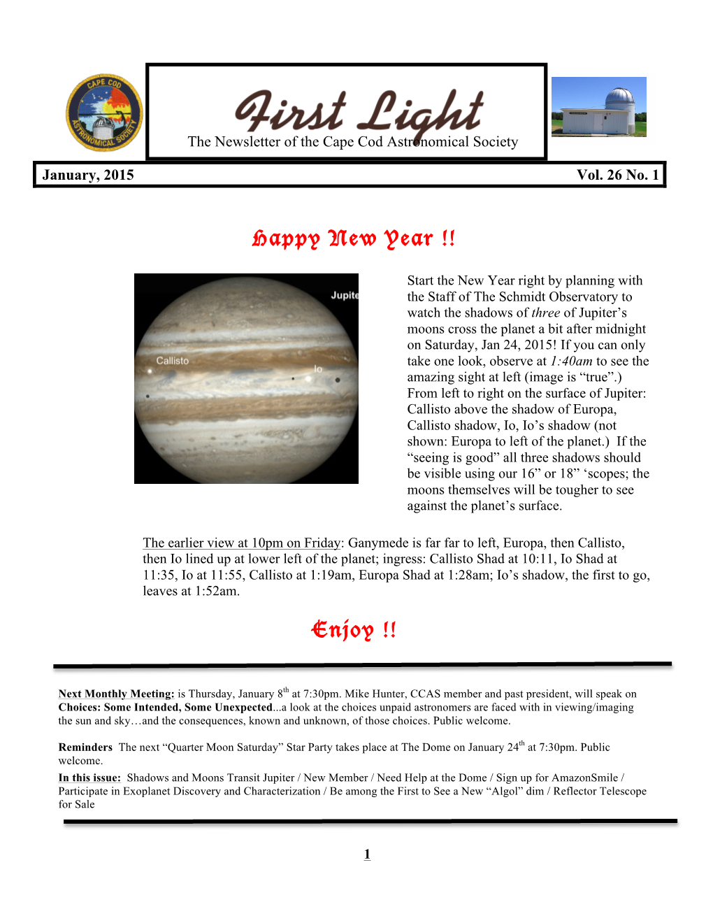 January 2015, Vol. 26, No.1 Newsletter