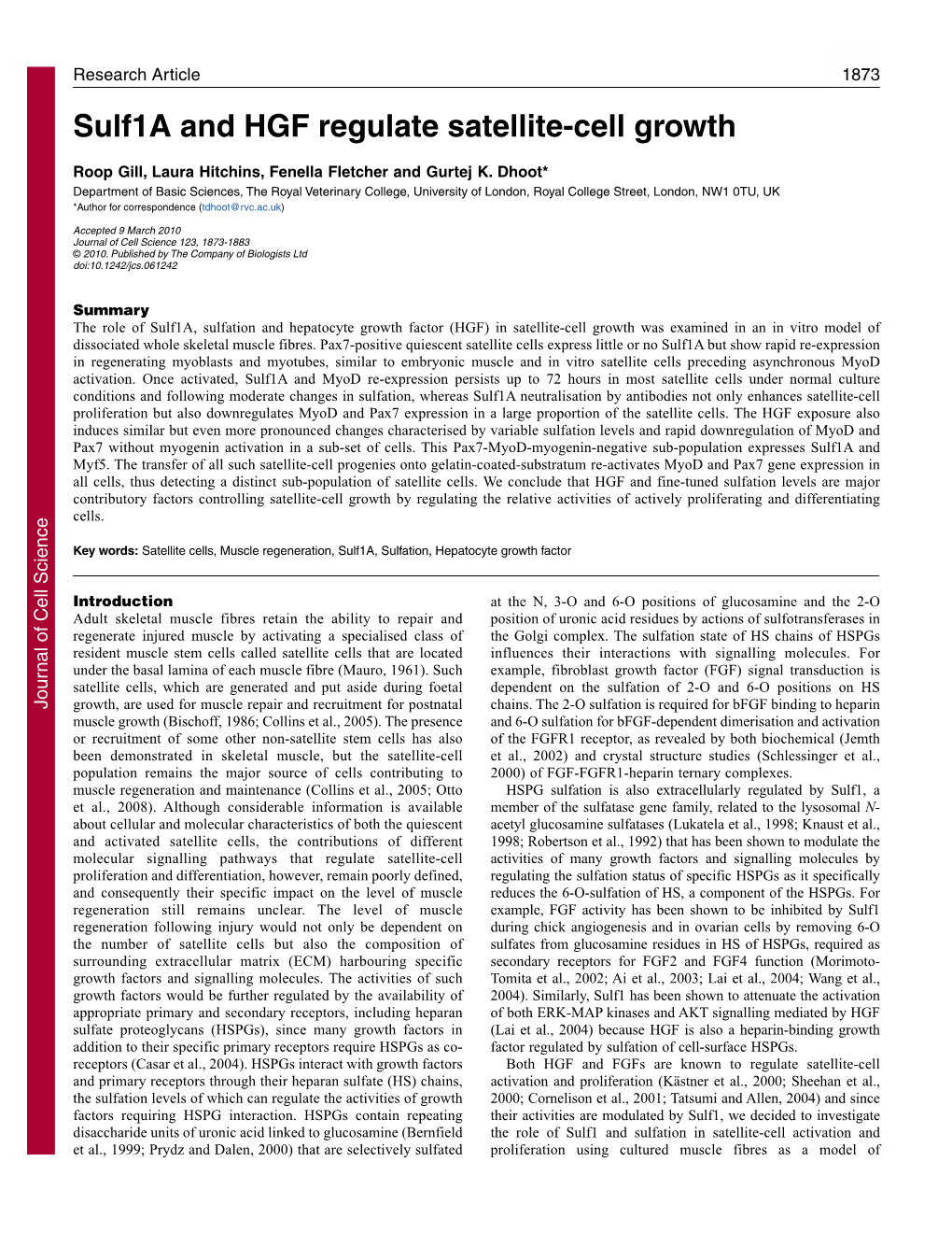 Sulf1a and HGF Regulate Satellite-Cell Growth