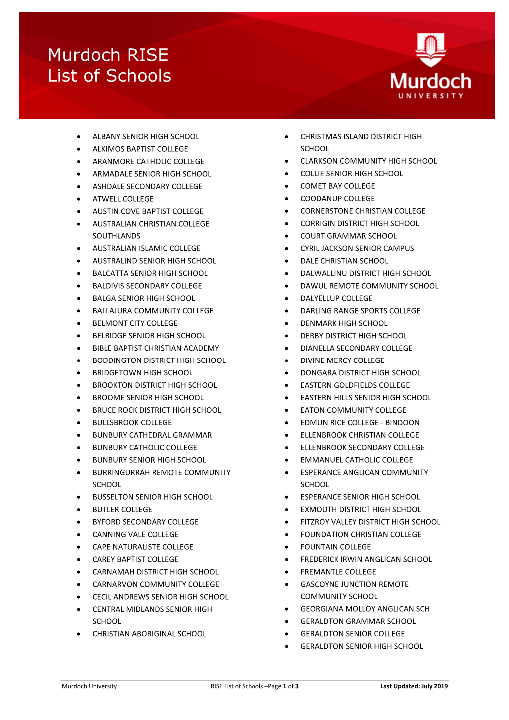 Murdoch RISE List of Schools