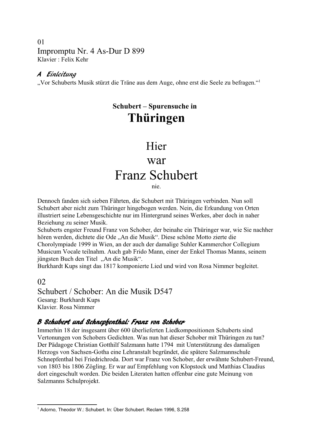 Franz Schubert – Spurensuche in Thüringen
