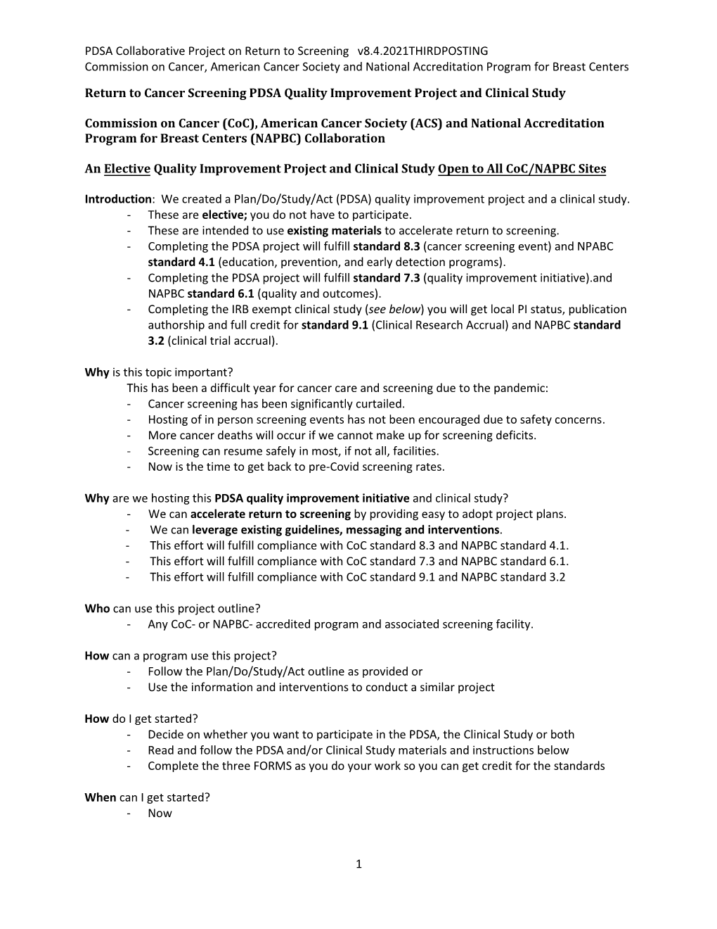 Cancer Screening PDSA Quality Improvement Project and Clinical Study