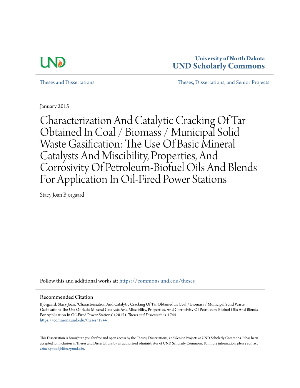 Characterization and Catalytic Cracking of Tar Obtained in Coal