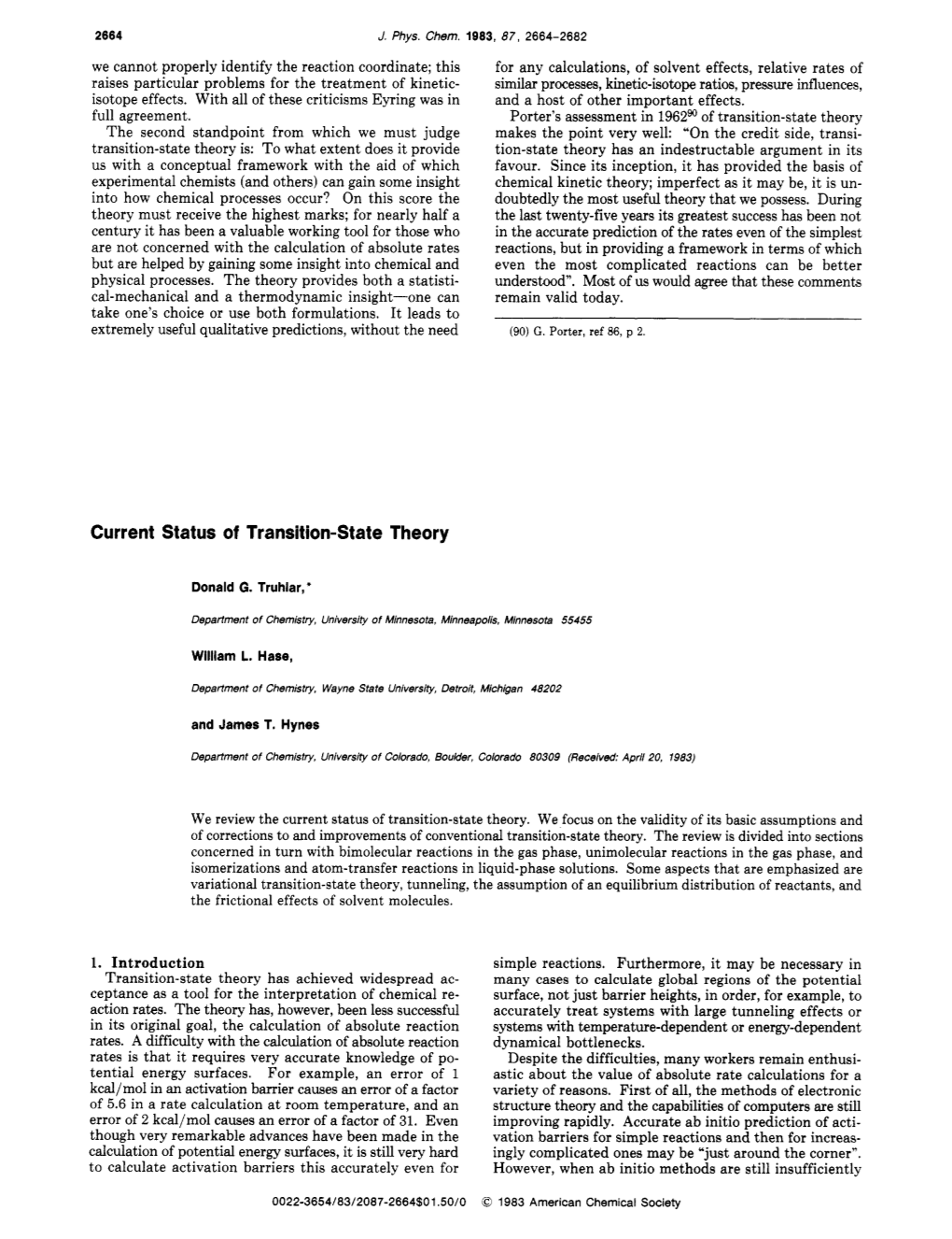 Current Status of Transition-State Theory