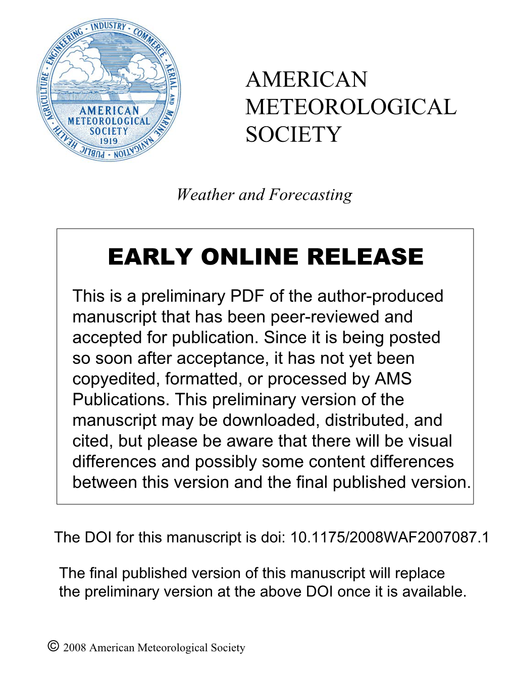 American Meteorological Society Early Online Release