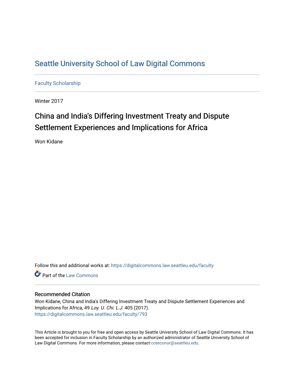 China and India's Differing Investment Treaty and Dispute Settlement Experiences and Implications for Africa