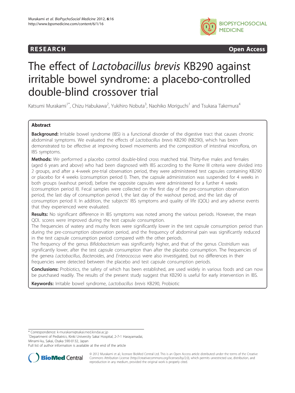 The Effect of Lactobacillus Brevis KB290