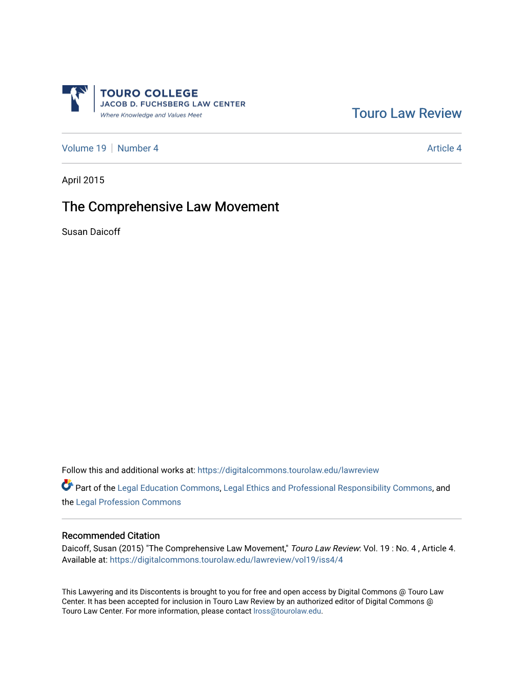 The Comprehensive Law Movement