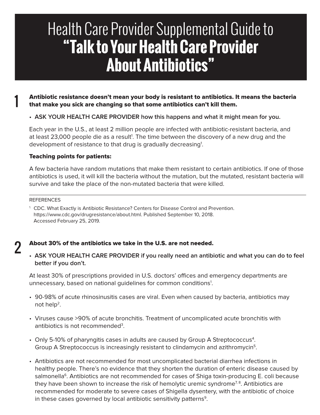 Health Care Provider Supplemental Guide to “Talk to Your Health Care Provider About Antibiotics”