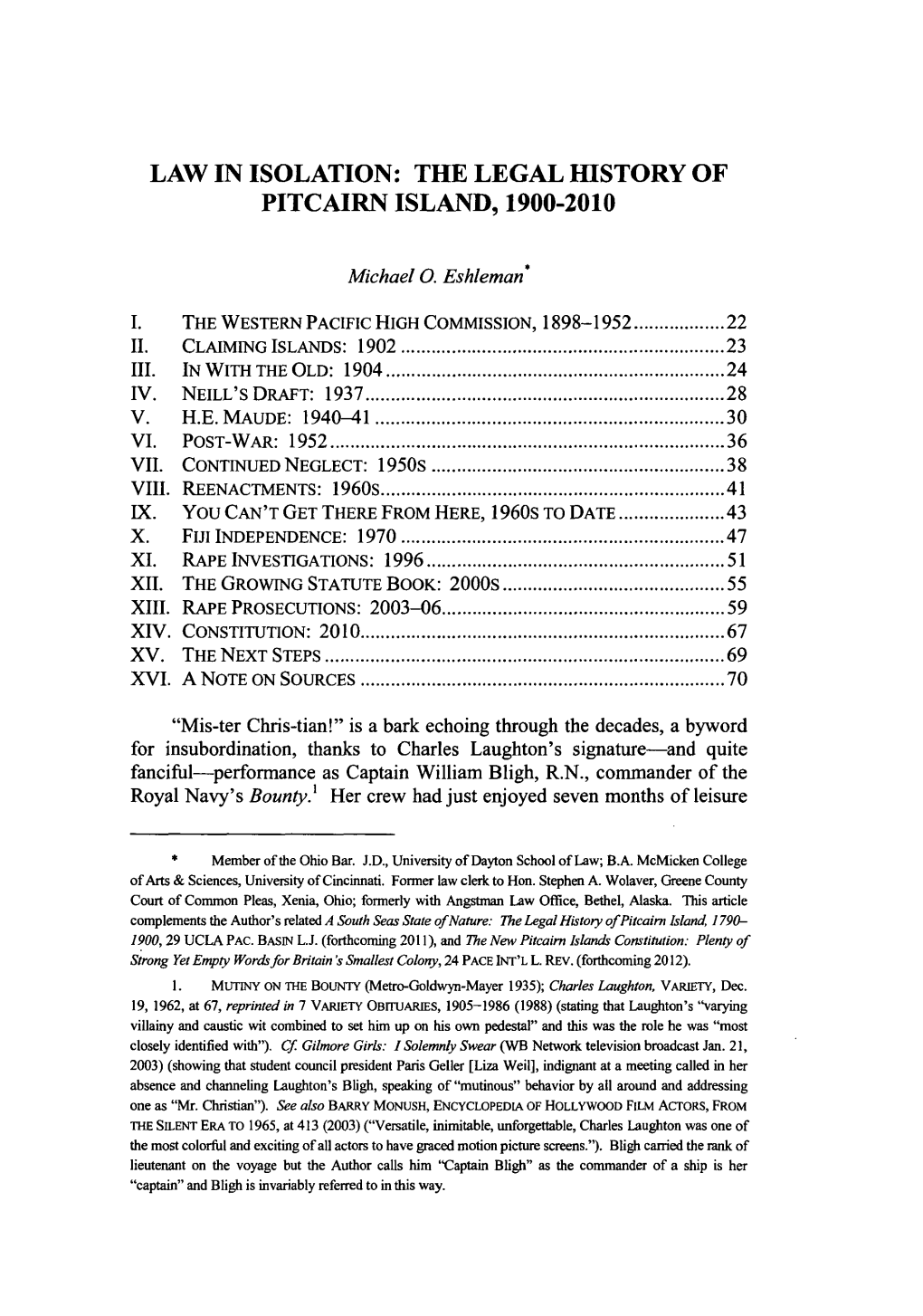 The Legal History of Pitcairn Island, 1900-2010