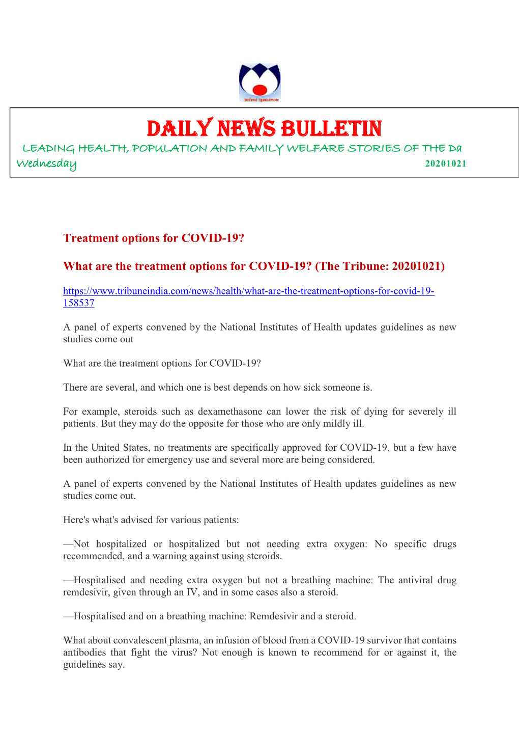 Daily Health News Bulletin