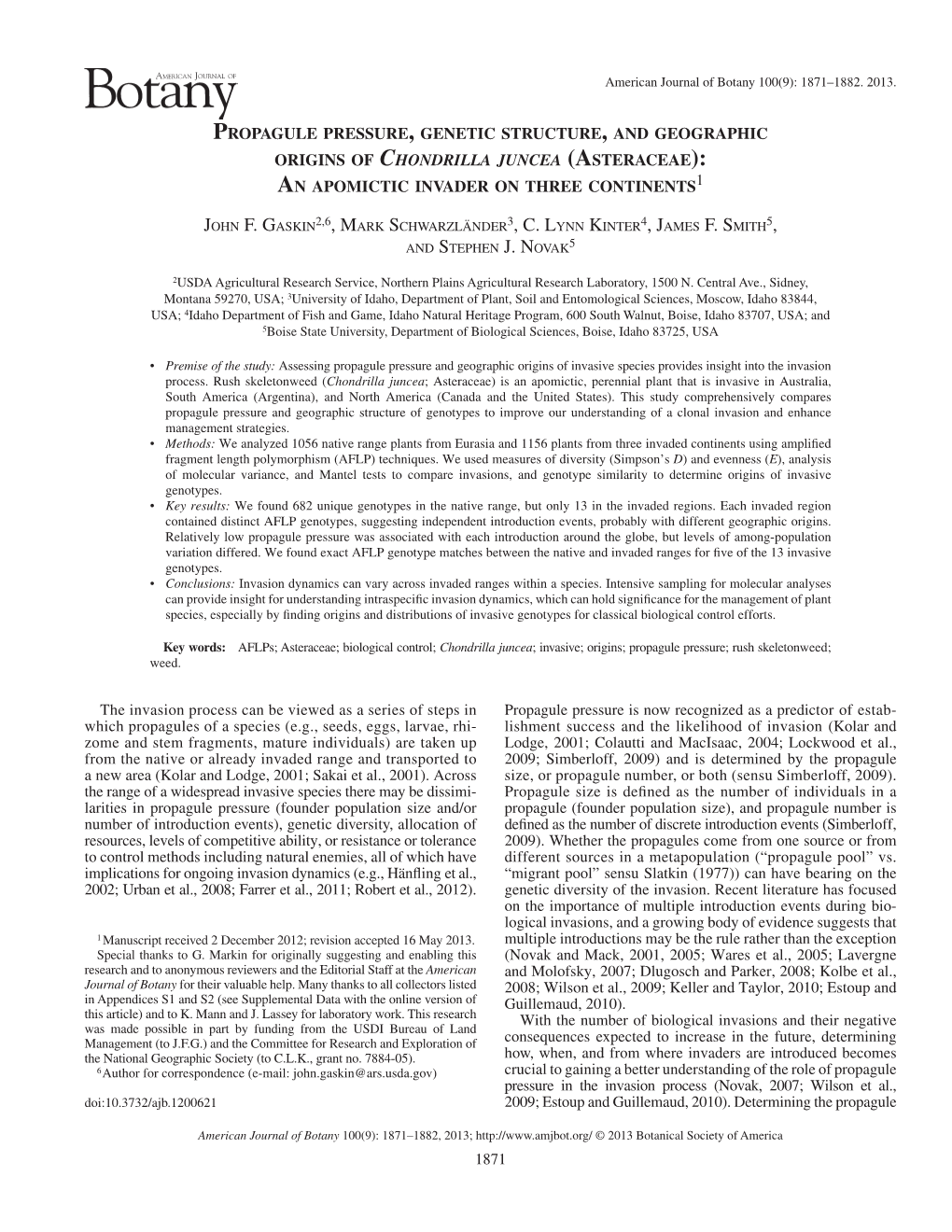 Propagule Pressure, Genetic Structure, and Geographic