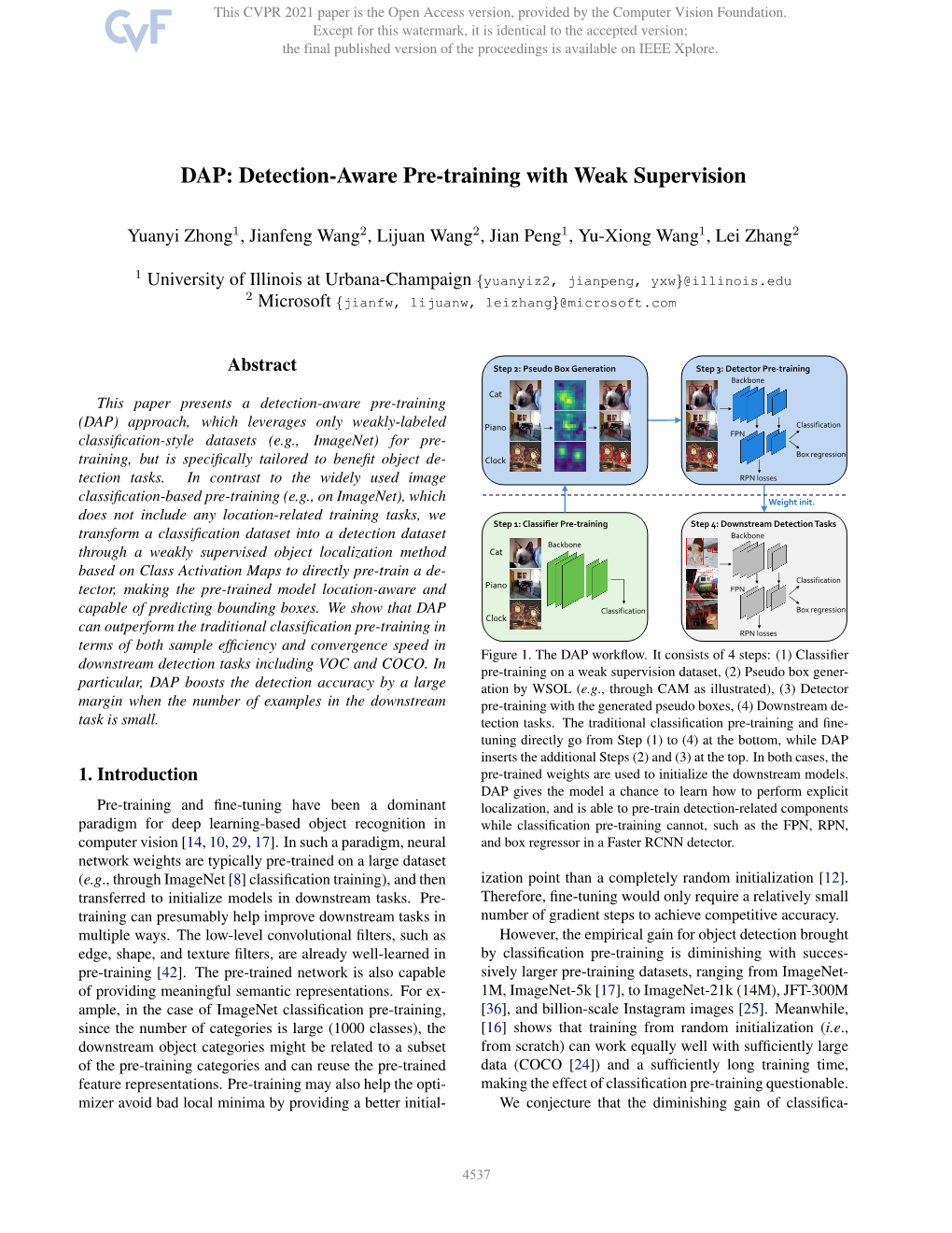DAP: Detection-Aware Pre-Training with Weak Supervision