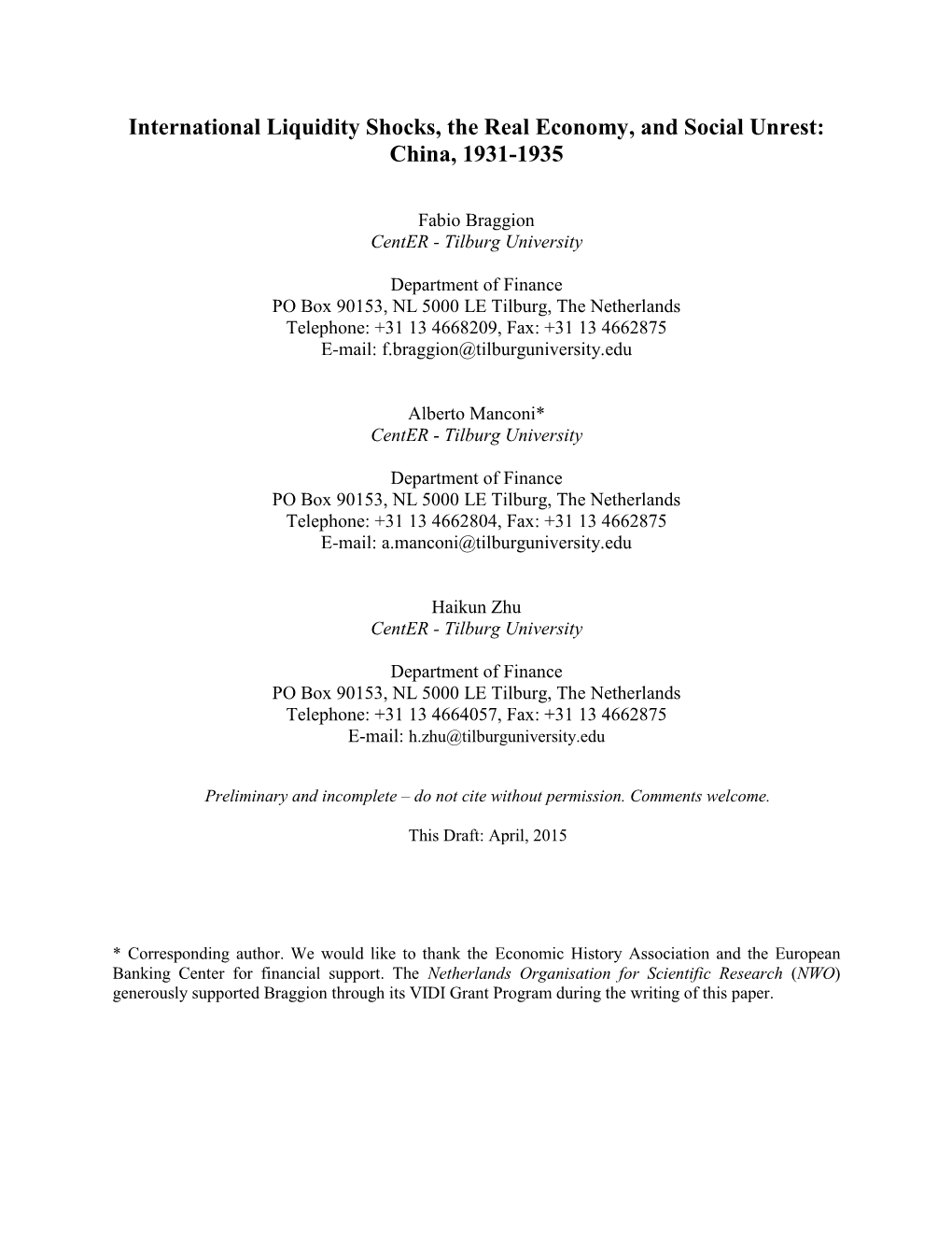 International Liquidity Shocks, the Real Economy, and Social Unrest: China, 1931-1935