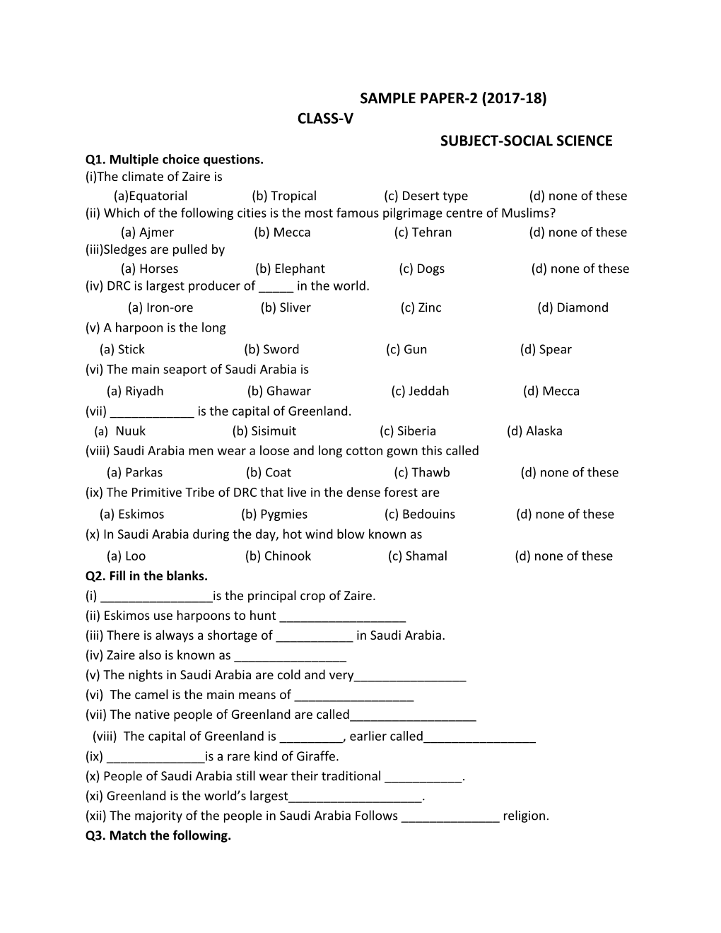 Q1. Multiple Choice Questions