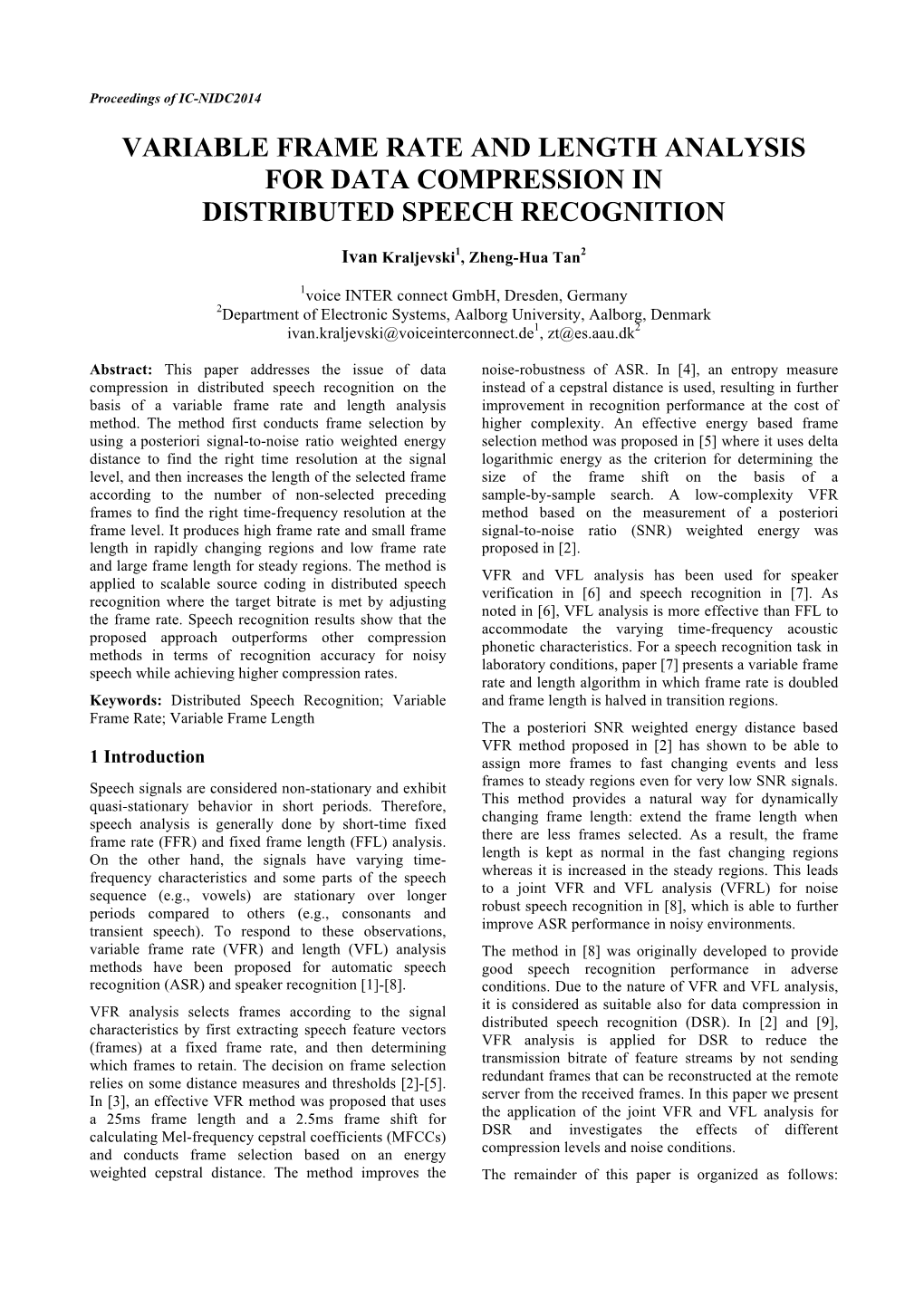 Variable Frame Rate and Length Analysis for Data Compression in Distributed Speech Recognition