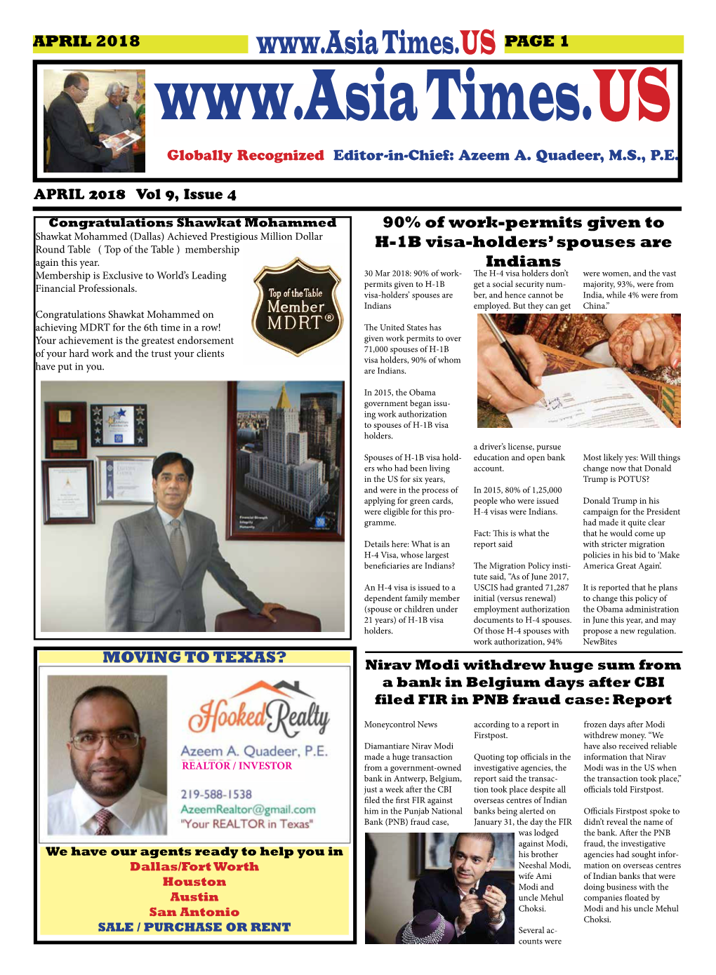 Times.US PAGE 1 Times.US Globally Recognized Editor-In-Chief: Azeem A