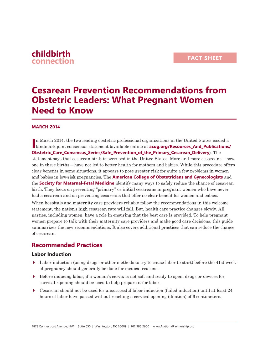 New Cesarean Prevention Recommendations from Obstetric Leaders: What Pregnant Women Need to Know