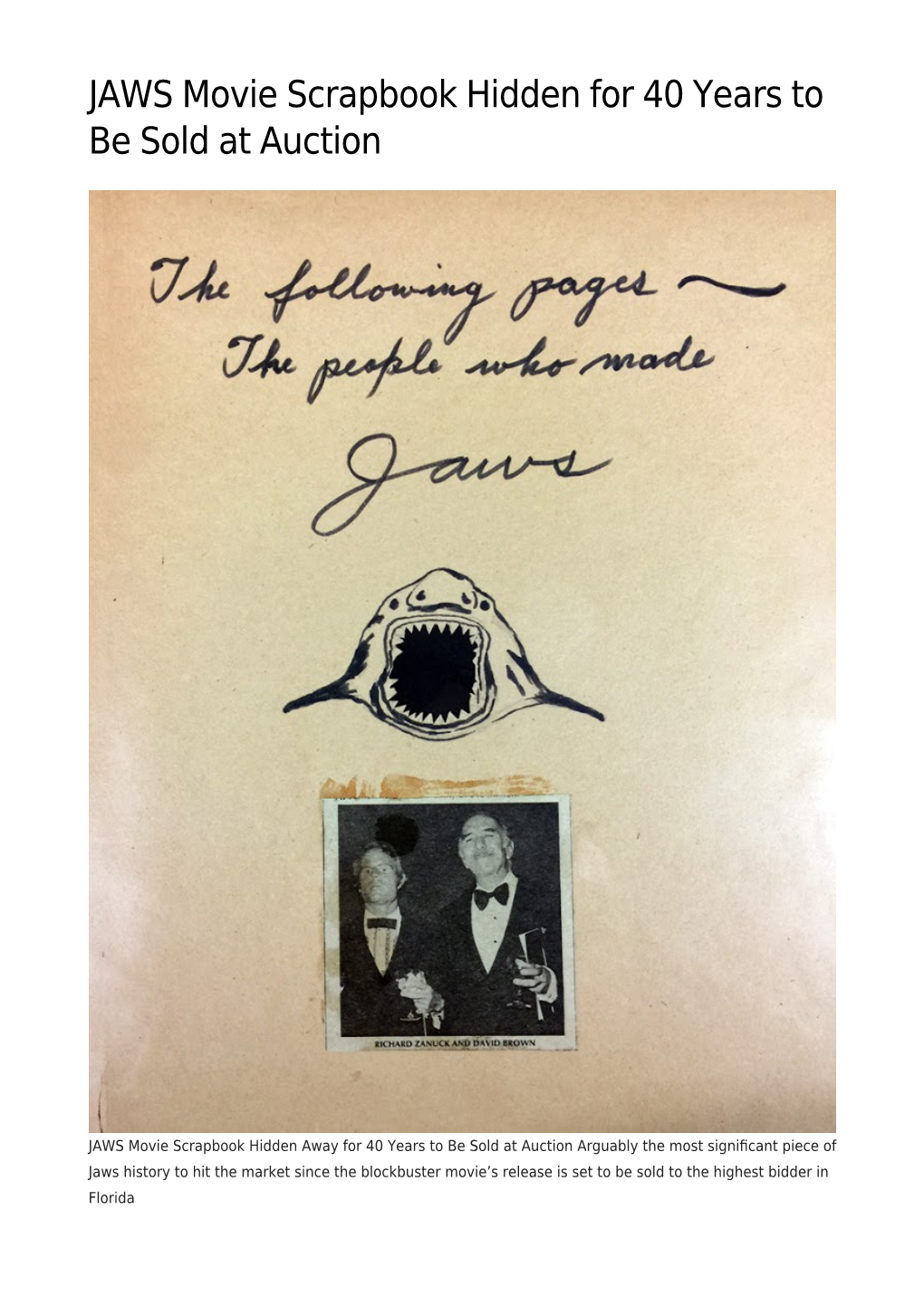 JAWS Movie Scrapbook Hidden for 40 Years to Be Sold at Auction