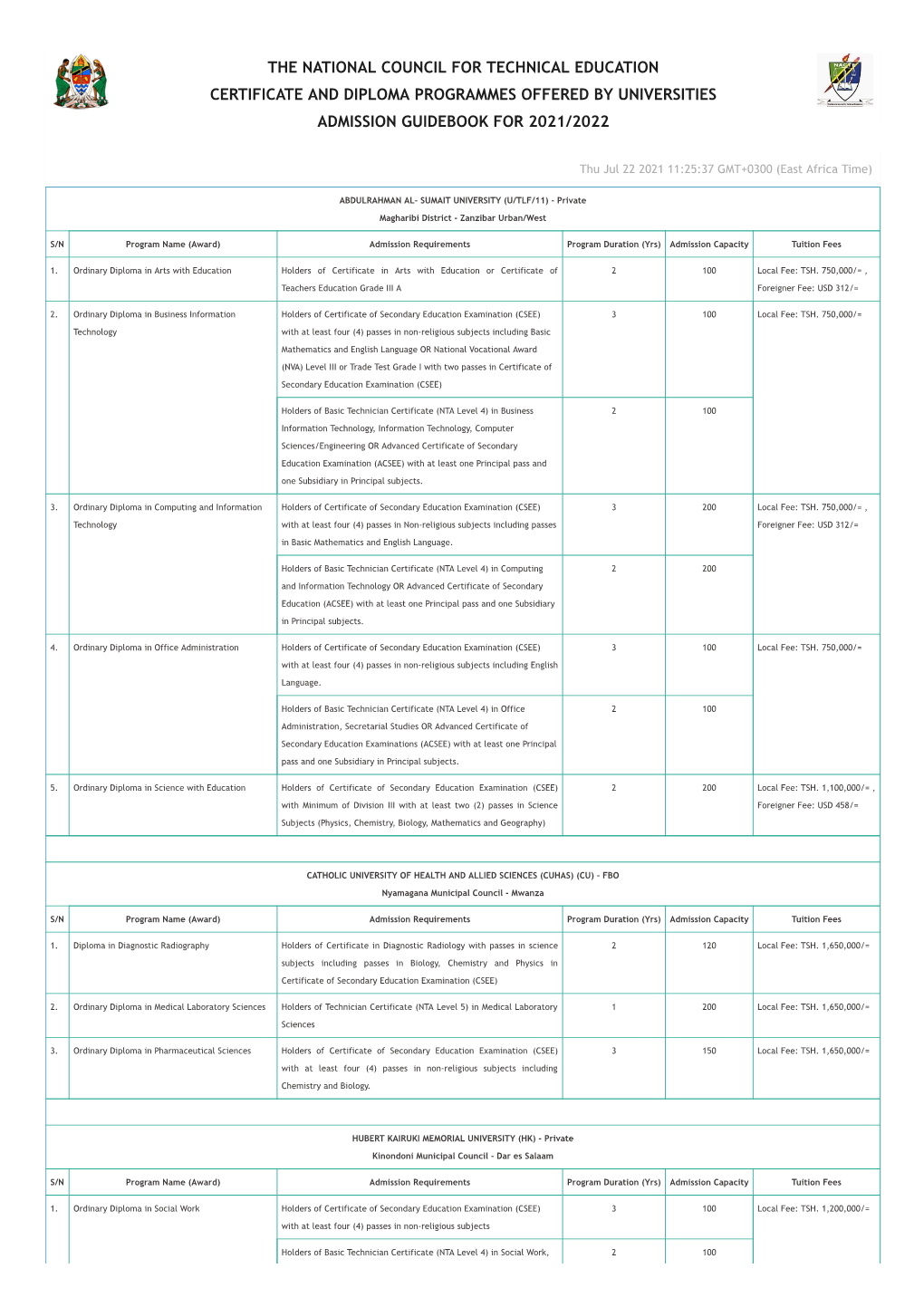 NTA Admission Guidebook for Universities 2021/2022