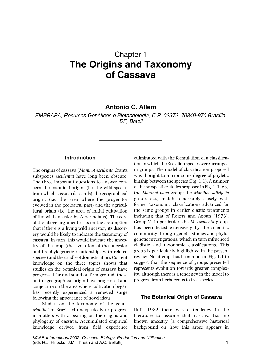 The Origins and Taxonomy of Cassava