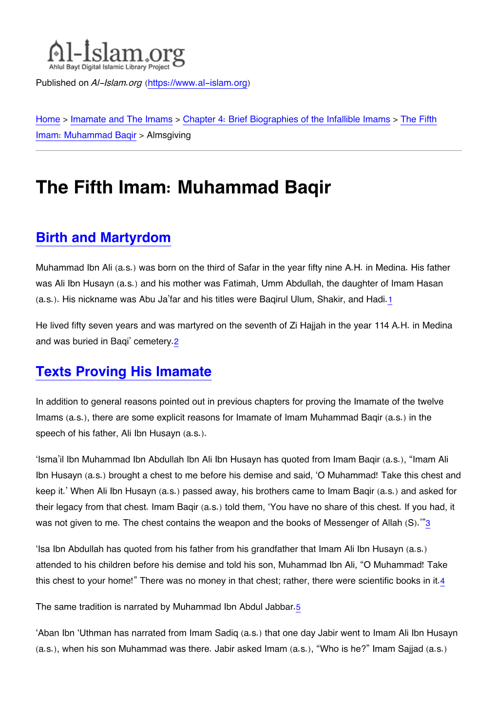 Muhammad Baqir > Almsgiving