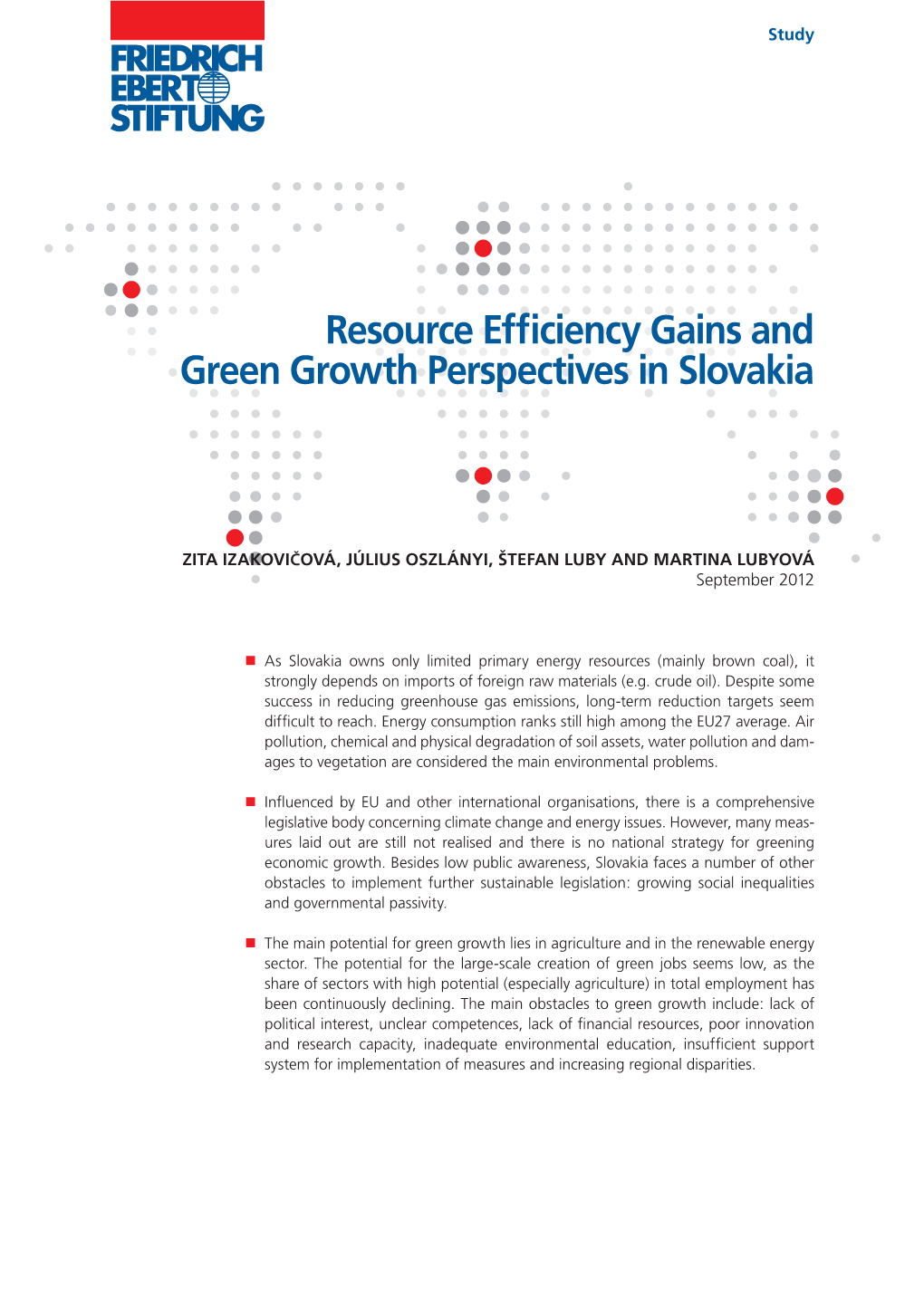 Resource Efficiency Gains and Green Growth Perspectives in Slovakia