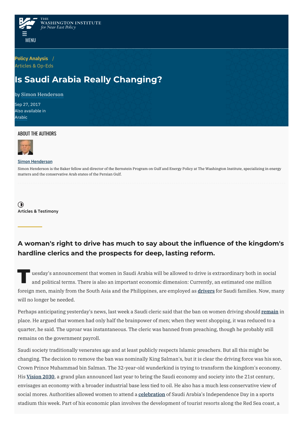 Is Saudi Arabia Really Changing? | the Washington Institute