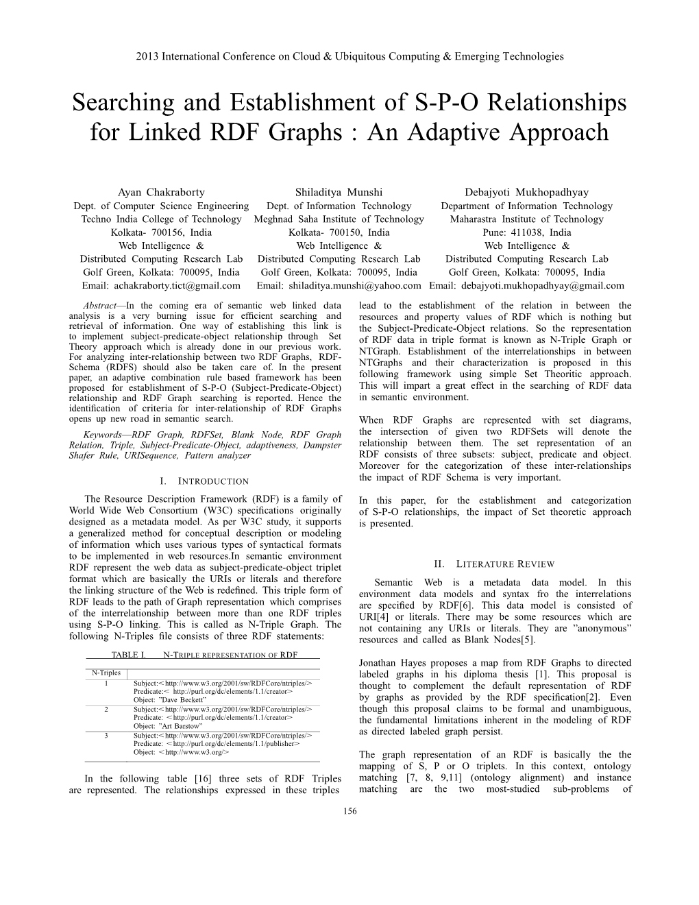 Searching and Establishment of SPO Relationships for Linked RDF Graphs