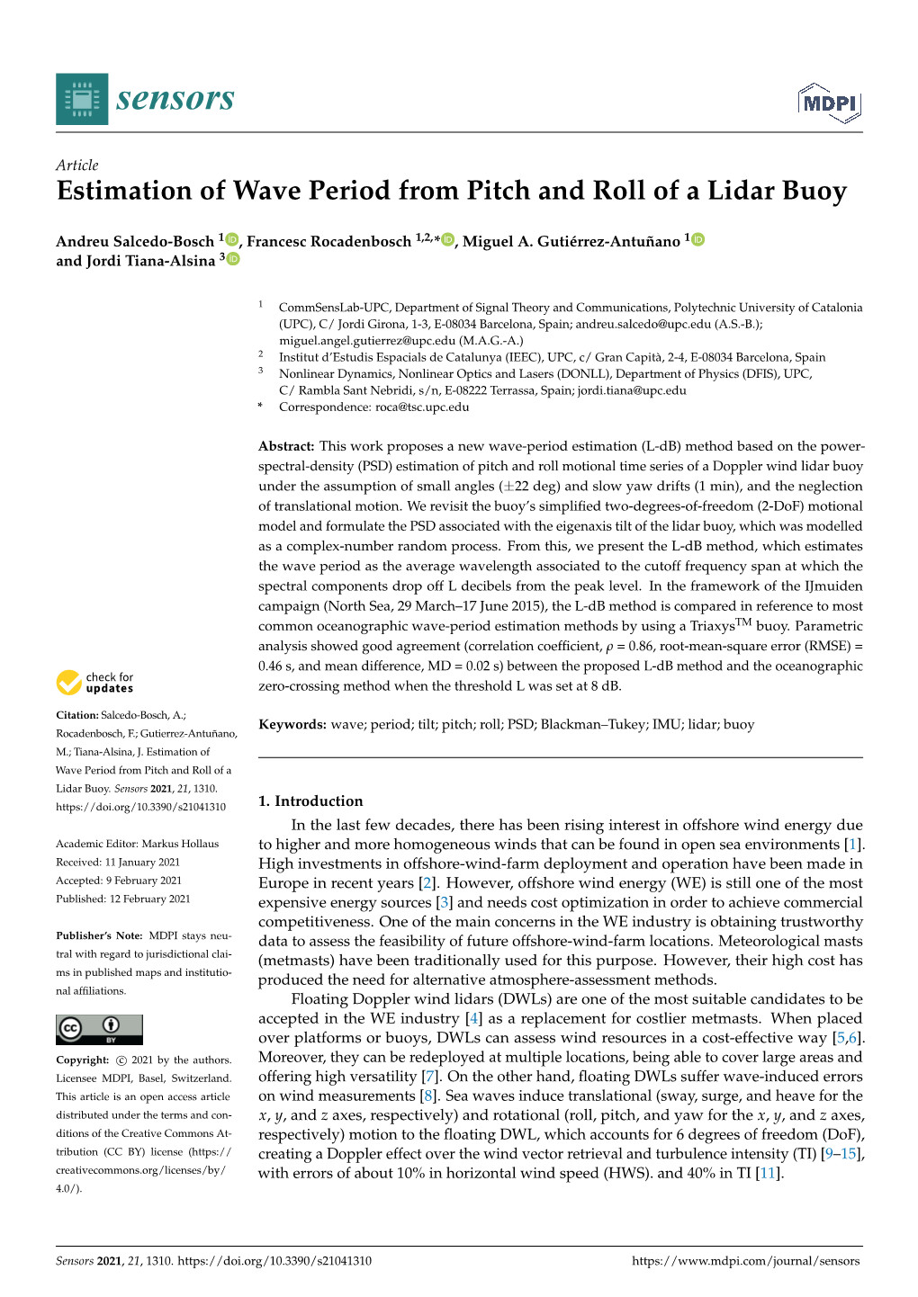 Estimation of Wave Period from Pitch and Roll of a Lidar Buoy