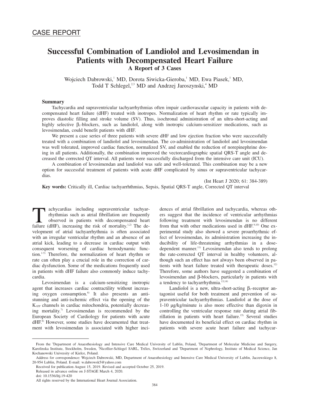 Successful Combination of Landiolol and Levosimendan in Patients With