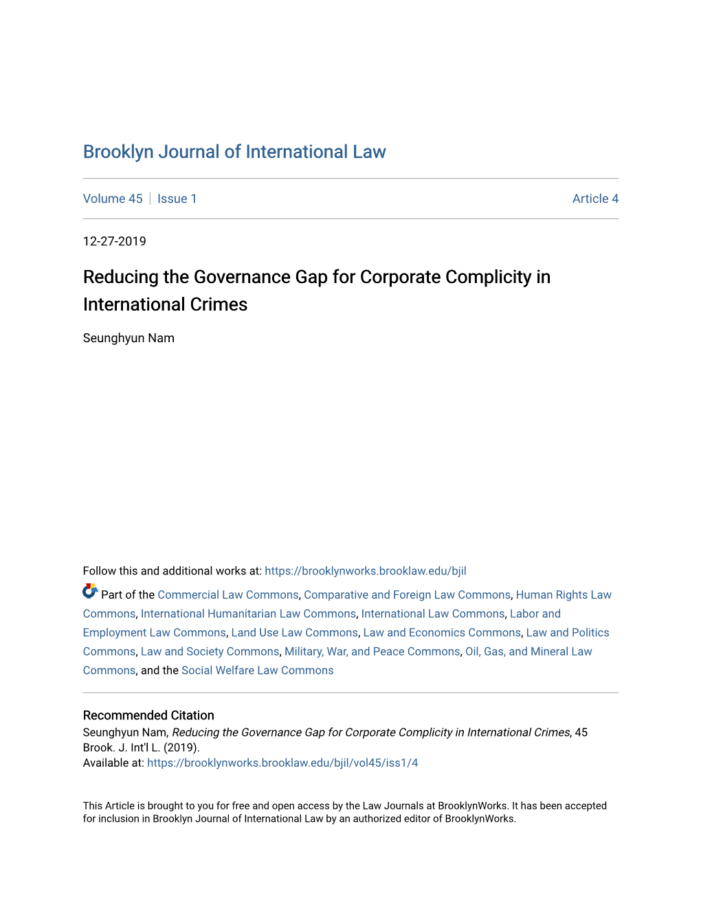Reducing the Governance Gap for Corporate Complicity in International Crimes
