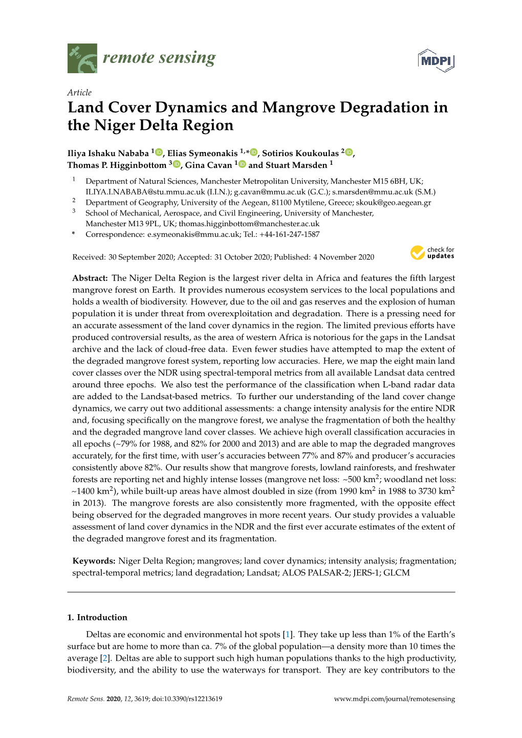 Land Cover Dynamics and Mangrove Degradation in the Niger Delta Region