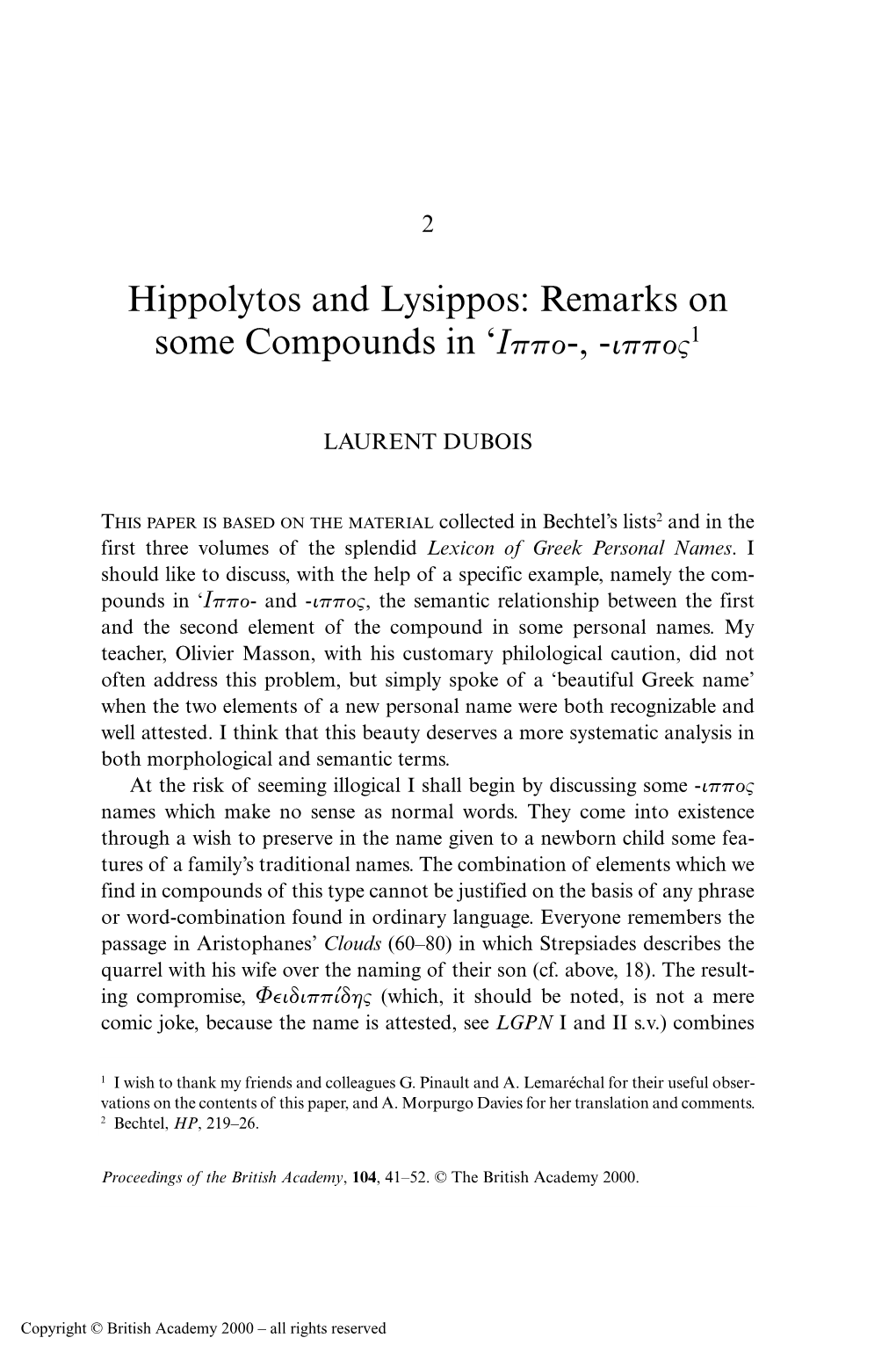 Hippolytos and Lysippos: Remarks on Some Compounds in ‘Ιππο-, -Ιπποy1