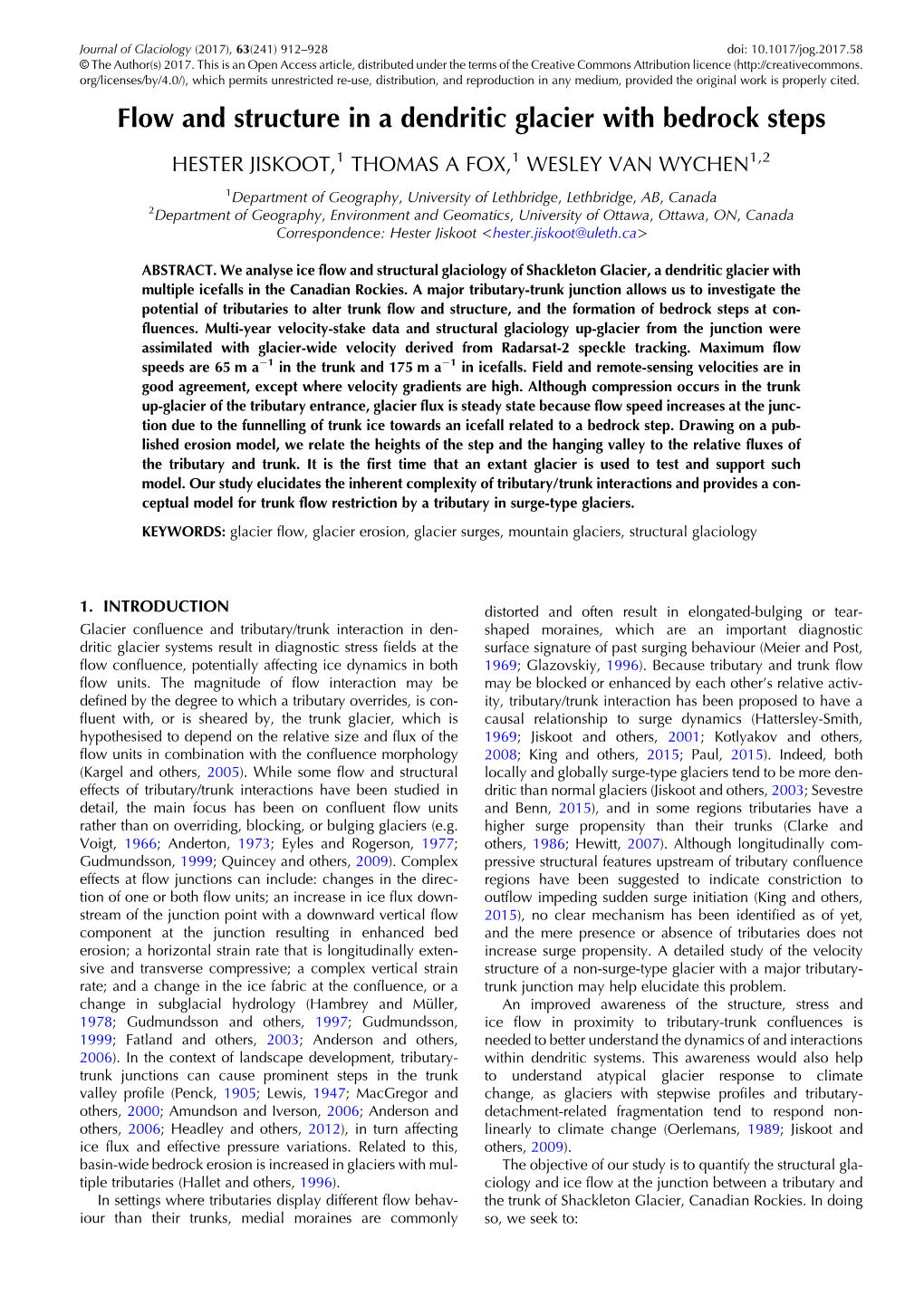 Flow and Structure in a Dendritic Glacier with Bedrock Steps