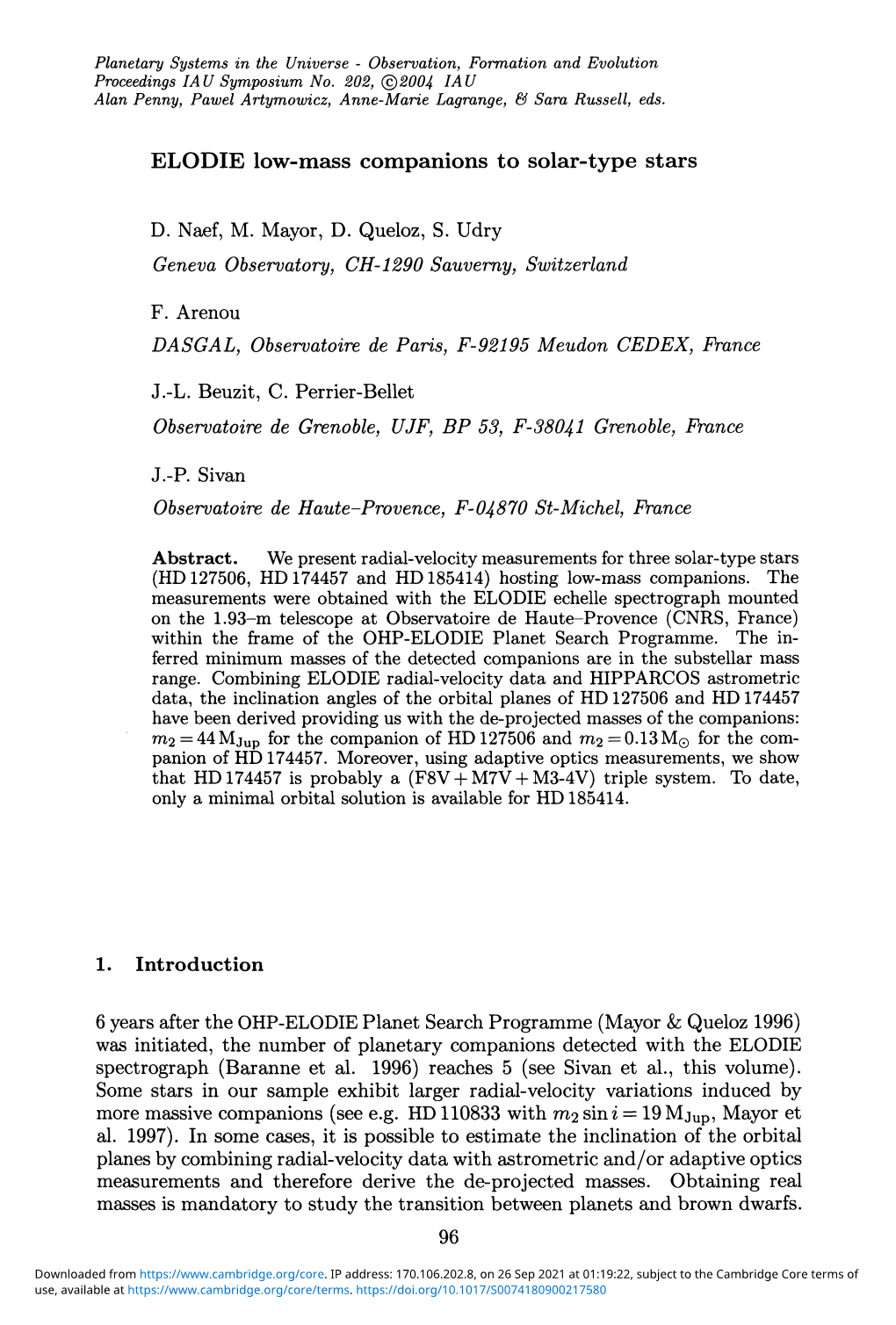 ELODIE Low-Mass Companions to Solar-Type Stars