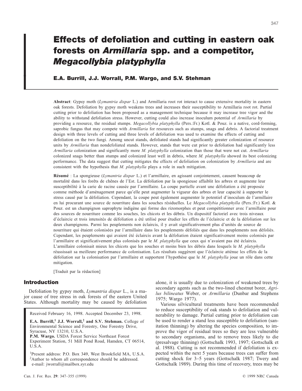 Effects of Defoliation and Cutting in Eastern Oak Forests on Armillaria Spp